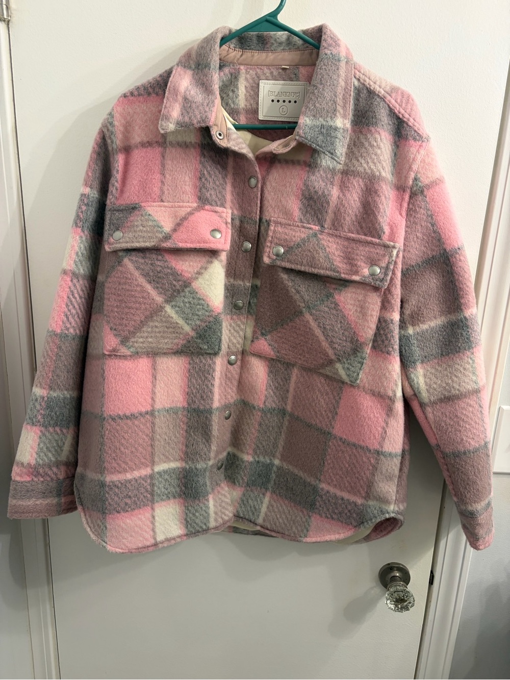 Blank NYC Kid's Pink & Gray Plaid Shacket